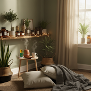 Transform your home into a sanctuary! Learn how to build a herbal self-care corner and unlock deep relaxation using Lokamrit Roll-On. Di